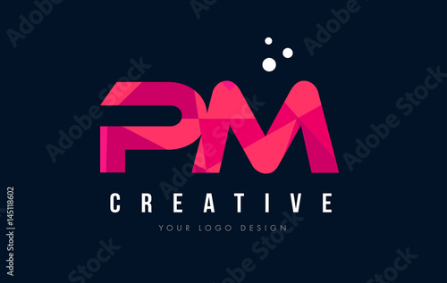 PM P L Letter Logo with Purple Low Poly Pink Triangles Concept