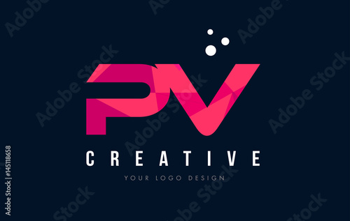 PV P V Letter Logo with Purple Low Poly Pink Triangles Concept