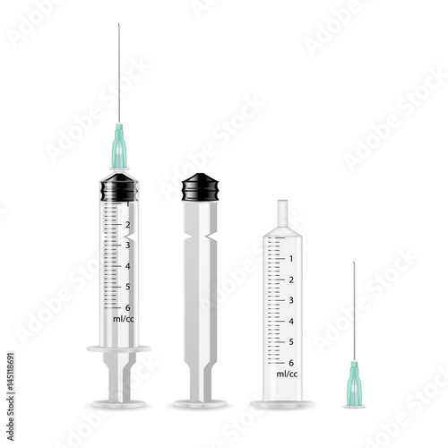Vector Plastic Medical Syringe Isolated 3d Realistic Illustration