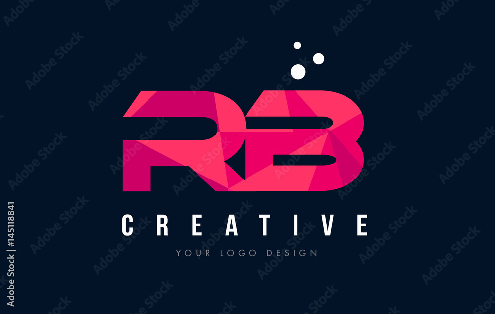 RB R B Letter Logo with Purple Low Poly Pink Triangles Concept