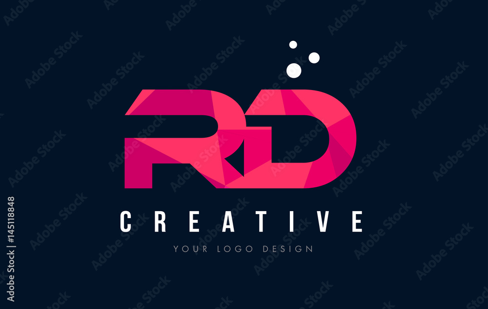 RD R D Letter Logo with Purple Low Poly Pink Triangles Concept