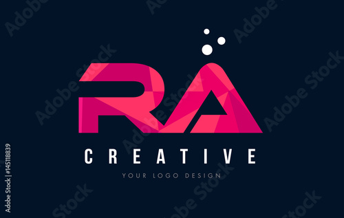 RA R Q Letter Logo with Purple Low Poly Pink Triangles Concept