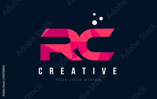 RC R C Letter Logo with Purple Low Poly Pink Triangles Concept