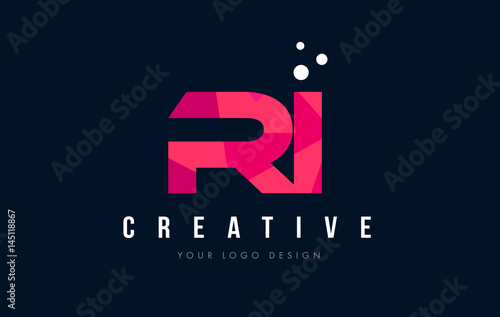 RI R I Letter Logo with Purple Low Poly Pink Triangles Concept