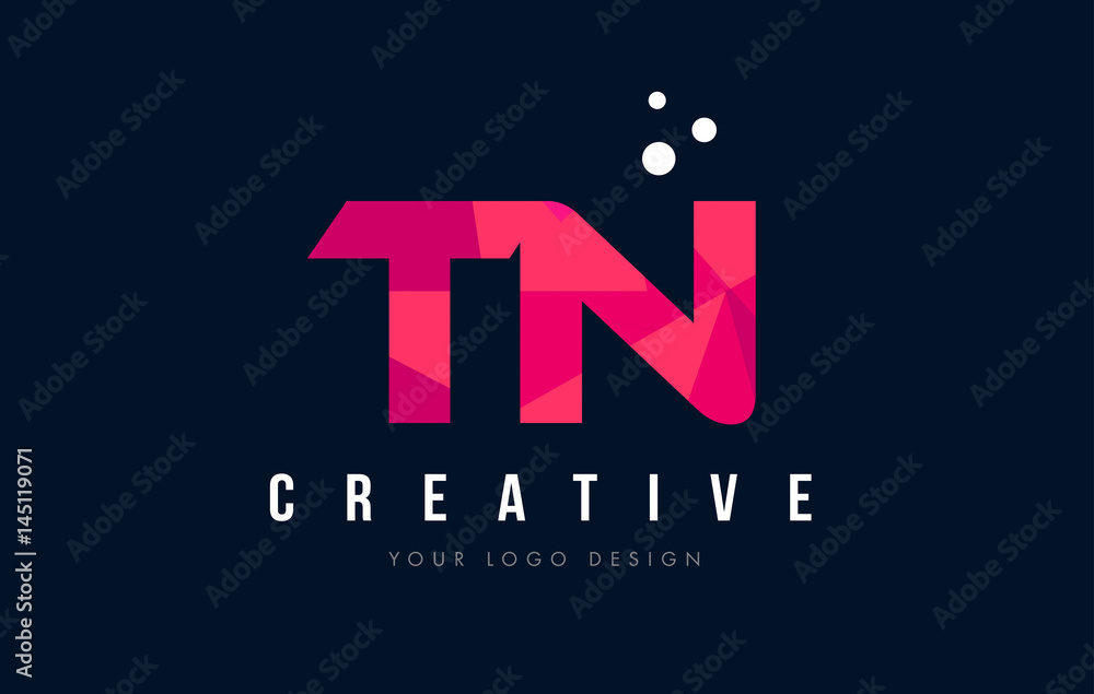 TN T N Letter Logo with Purple Low Poly Pink Triangles Concept