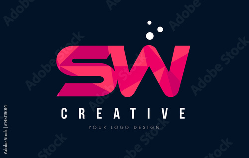 SW S W Letter Logo with Purple Low Poly Pink Triangles Concept