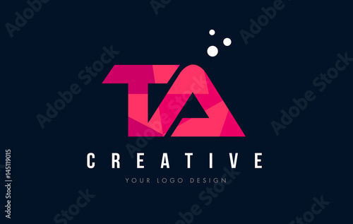 TA T A Letter Logo with Purple Low Poly Pink Triangles Concept photo