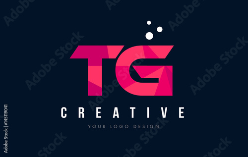 TG T G Letter Logo with Purple Low Poly Pink Triangles Concept