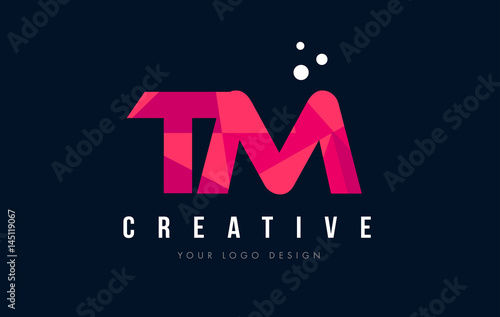 TM T M Letter Logo with Purple Low Poly Pink Triangles Concept