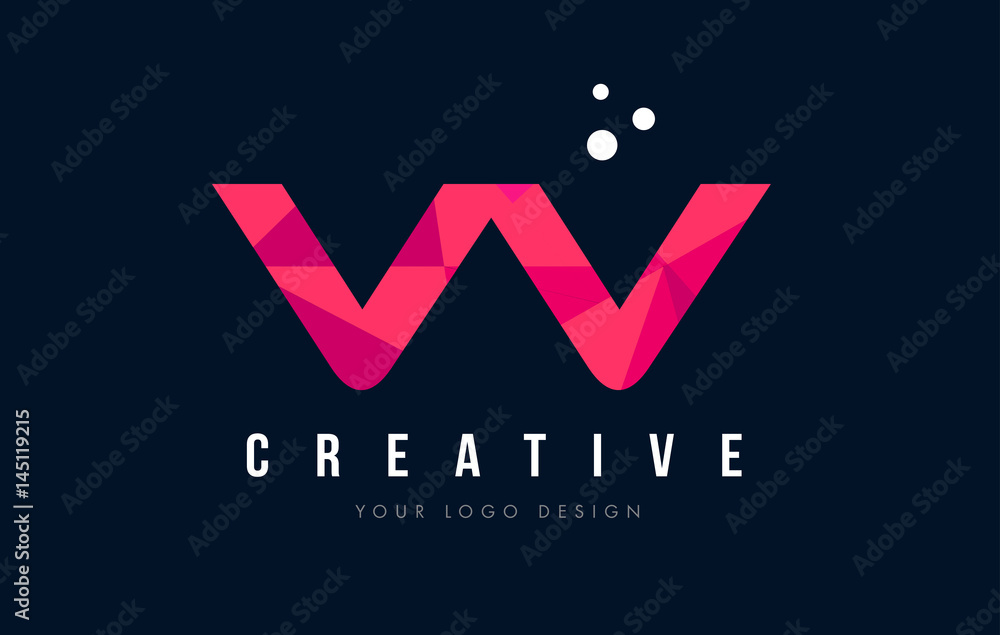 VV V Letter Logo with Purple Low Poly Pink Triangles Concept