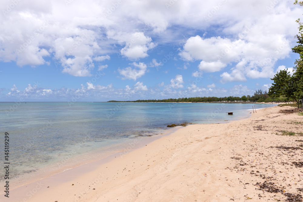 Exotic beach, blue sky with clouds, Caribbean Islands