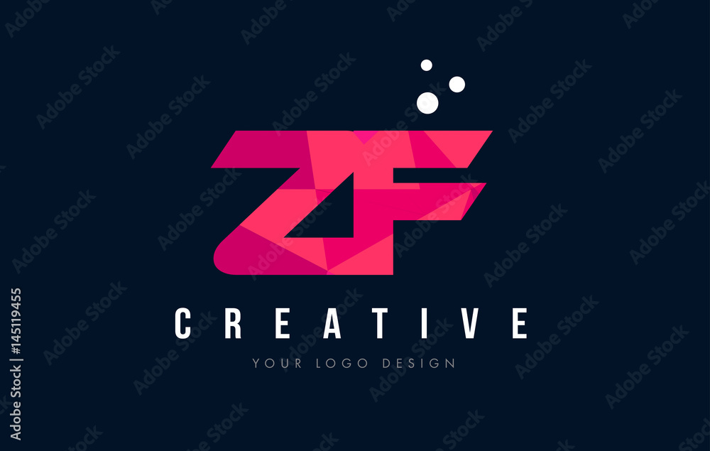 ZF Z F Letter Logo with Purple Low Poly Pink Triangles Concept ZF Z F Letter Logo with Purple Low Poly Pink Triangles Concept