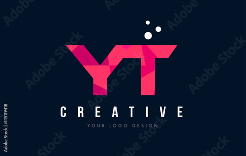 YT Y T Letter Logo with Purple Low Poly Pink Triangles Concept