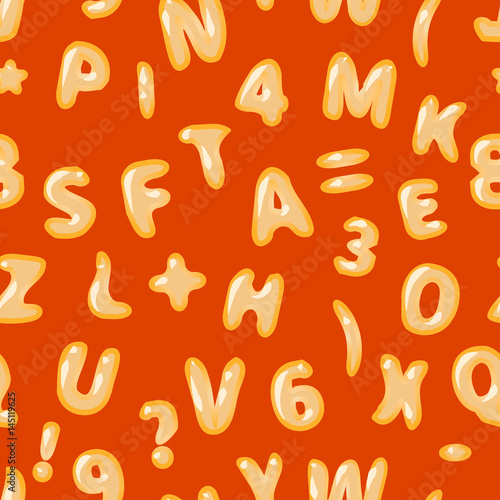 Alphabet soup latin on red seamless pattern