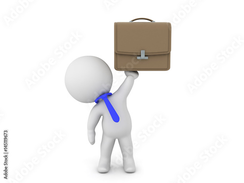 3D Character as white collar worker holding up a briefcase