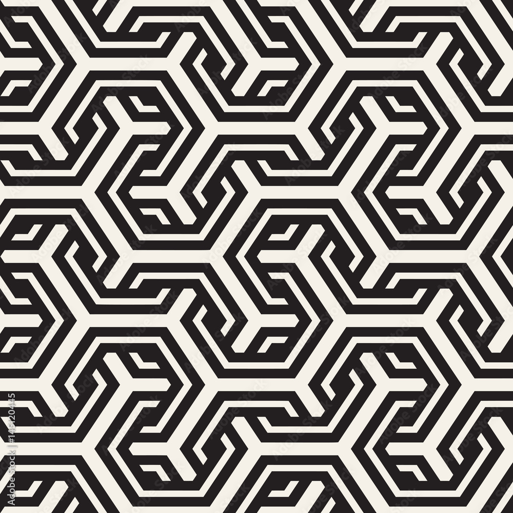 Vector Seamless Interlacing Lines Pattern. Repeating Geometric Background With Hexagonal Lattice. Vector Seamless Interlacing Lines Pattern. Repeating Geometric Background With Hexagonal Lattice.