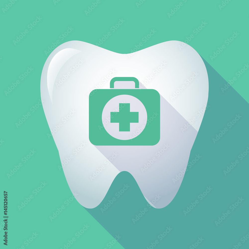 Long shadow tooth with a first aid kit icon Long shadow tooth with a first aid kit icon
