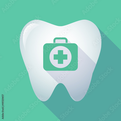 Long shadow tooth with  a first aid kit icon
