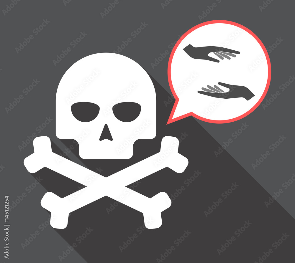 Long shadow skull with two hands giving and receiving or protecting Long shadow skull with two hands giving and receiving or protecting