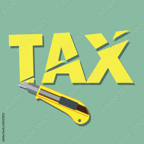 tax paper cut with cutter concept to reduce taxes paying less. vector illustration
