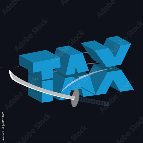 tax paper cut with sword concept to reduce taxes paying less. vector illustration