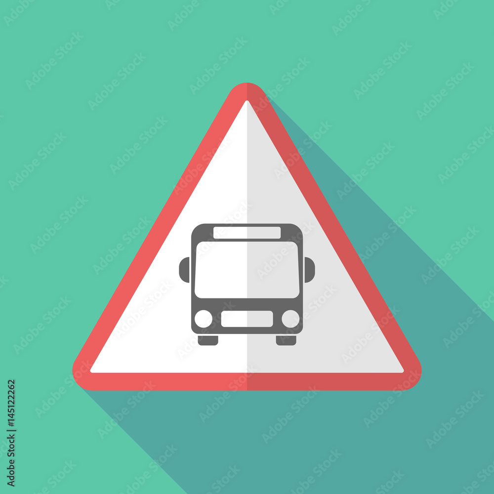 Long shadow warning sign with  a bus icon