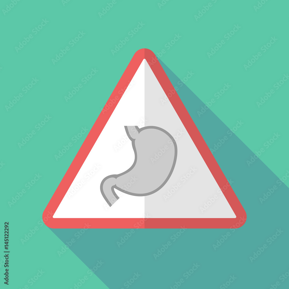 Long shadow warning sign with a healthy human stomach icon Long shadow warning sign with a healthy human stomach icon