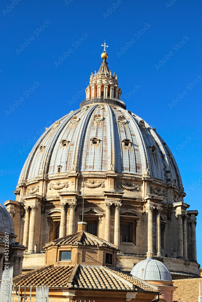 View to the Dome of the the St. Peter's Basilica. Vatican. Rome. Italy