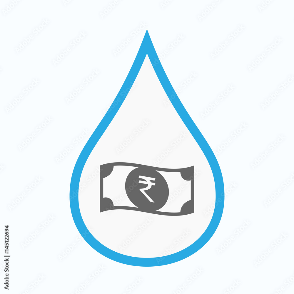 Isolated water drop with a rupee bank note icon Isolated water drop with a rupee bank note icon