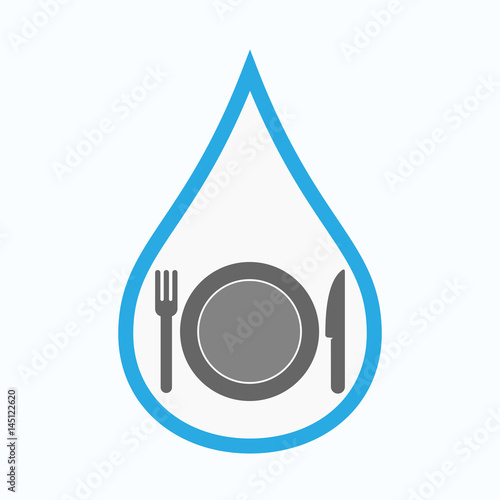 Isolated water drop with  a dish, knife and a fork icon