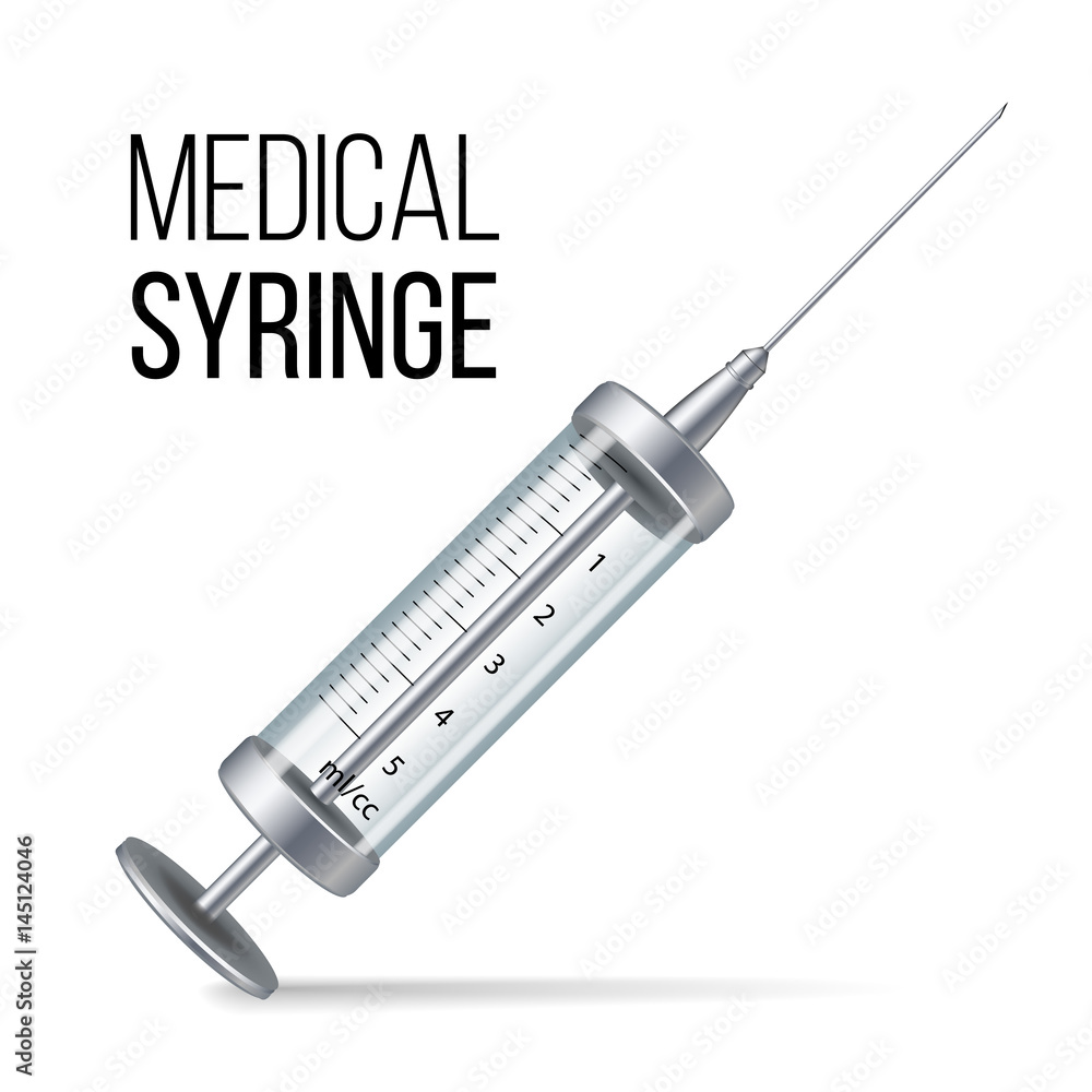 Glass Medical Syringe Isolated Vector. 3d Realistic Illustration Glass Medical Syringe Isolated Vector. 3d Realistic Illustration