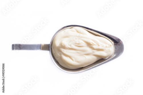 Homemade mayonnaise in a gravy boat