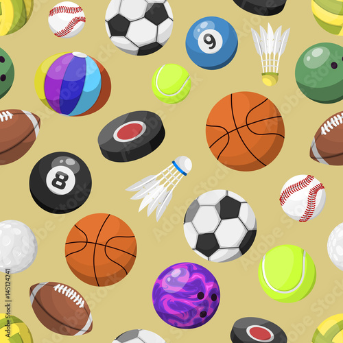 Sport balls seamless pattern vector background