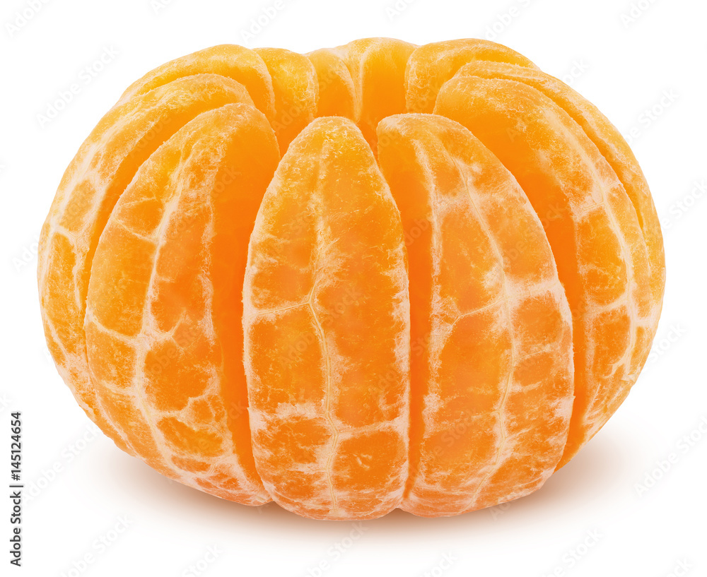 Shelled mandarin with leaf isolated on white background Shelled mandarin with leaf isolated on white background