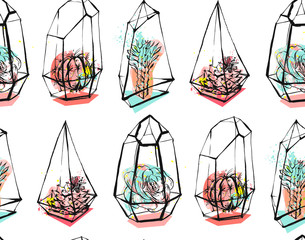 Sierkussen Terrariumplanten patronen Geometrische vormen en kristallen hipster  © anastasy_helter