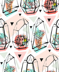 Sierkussen Terrariumplanten patronen Vetplanten in pastel terrarium patroon  © anastasy_helter