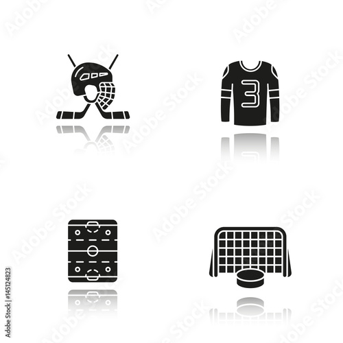 Hockey drop shadow black icons set