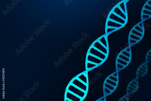 3D rendering of a DNA structure, blue abstract background