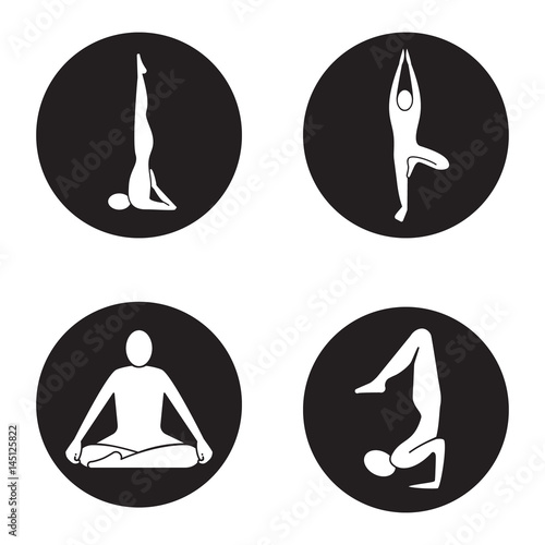 Yoga asanas icons set