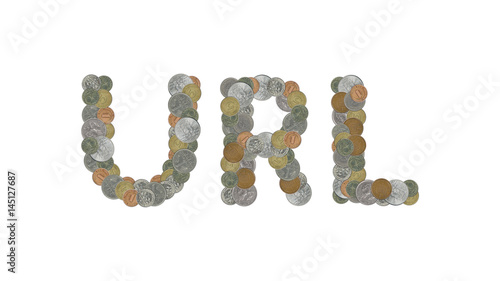 URL - Coins on white background