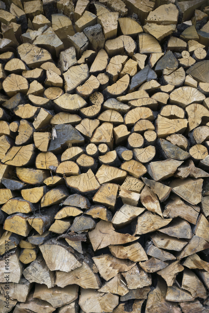 Background, texture of wooden chipped logs of different sizes Background, texture of wooden chipped logs of different sizes