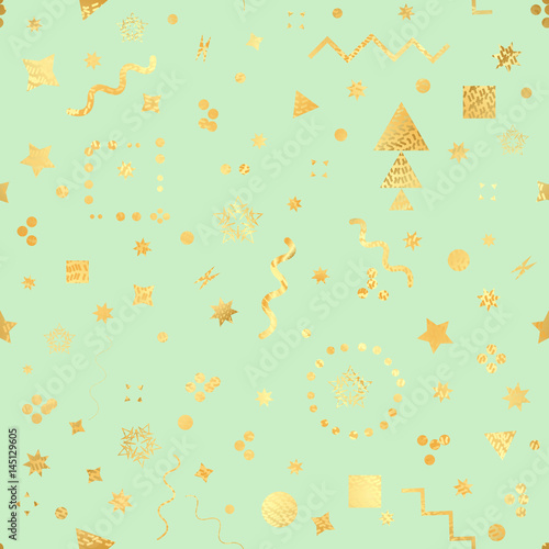 Wallpaper Mural Trendy geometric elements memphis card. Seamless memphis pattern for tissue and postcards. Hipster poster, golden color background. Shiny backdrop. Vector illustration Torontodigital.ca