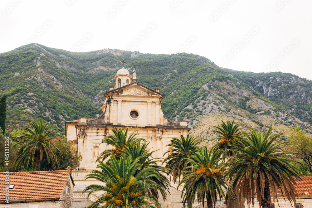 The territory of the Church of the Nativity of the Virgin in Prcanj, Montenegro, in the Boka Bay of Kotor.