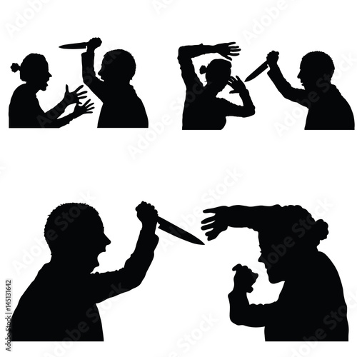 violence in family set with knife illustration