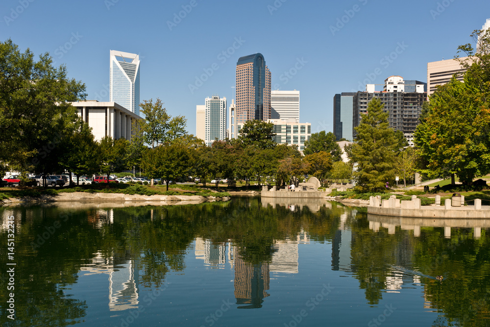 Charlotte, NC city skyline as seen from Marshall Park