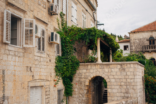 The old fishing town of Perast on the shore of Kotor Bay in Montenegro.