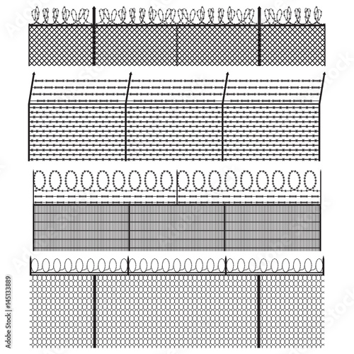 Barbed wire fence set. Vector.