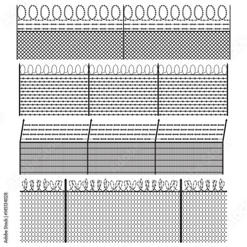 Barbed wire fence set. Vector.