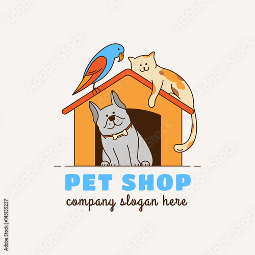 Logo for pet shop, veterinary clinic, animal shelter, designed in a modern style vector lines.
