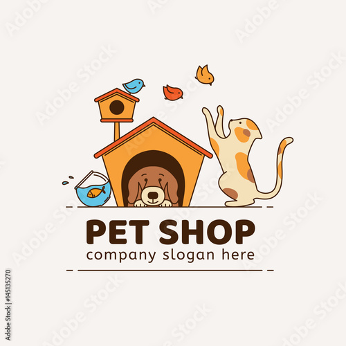 Logo for pet shop, veterinary clinic, animal shelter, designed in a modern style vector lines.